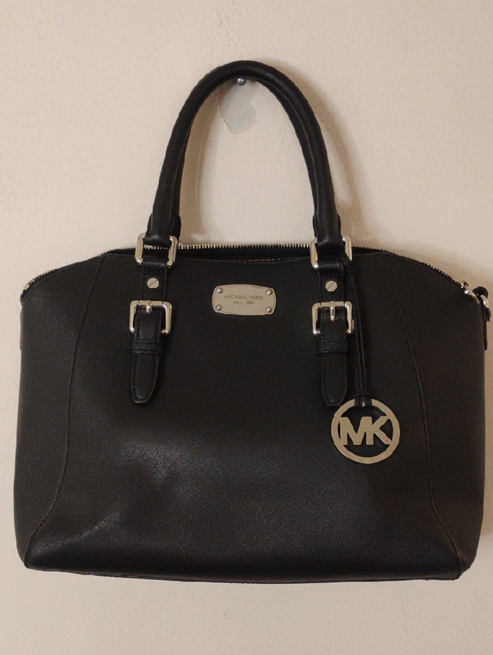 Authentic Michael Kors Black Ciara Bag with Silver Hardware and MK Charm